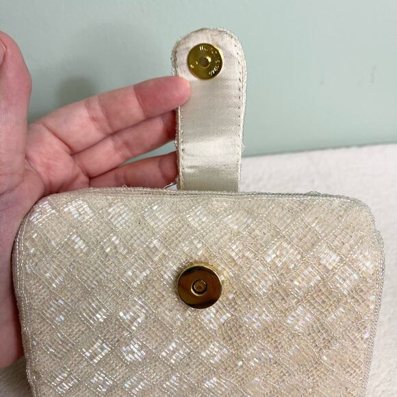 Vintage Cream Beaded Clasp Clutch Shoulder Bag - Picture 7 of 11
